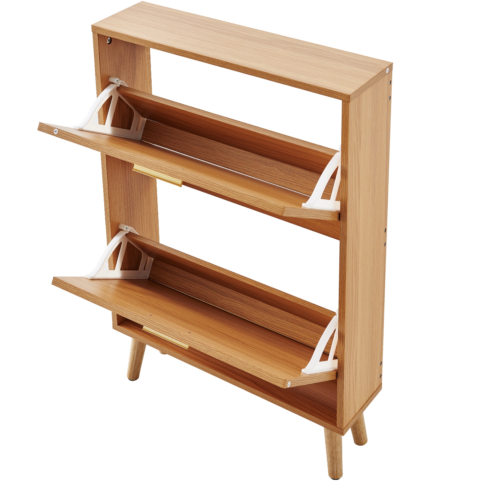 Shoe Cabinet With 2 Flip Drawers, Shoe Storage Cabinet For Entryway, Free Standing Shoe Storage Organizer With Rattan Doors For Heels, Boots, Slippers In Hallway, Living Room_voghion.com